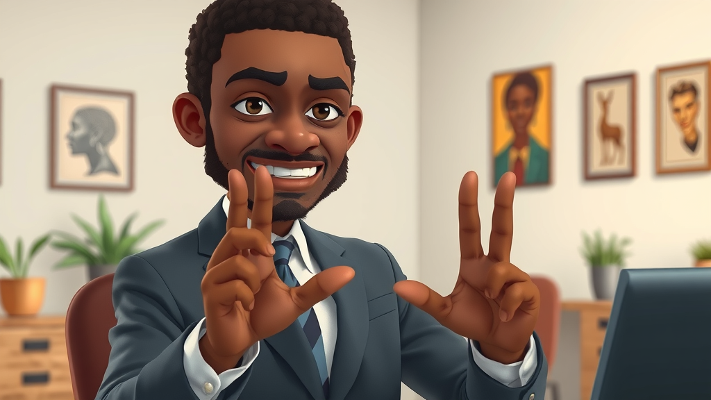 African professional respectfully declining extra client work in a contemporary office with African art, demonstrating gentle boundaries