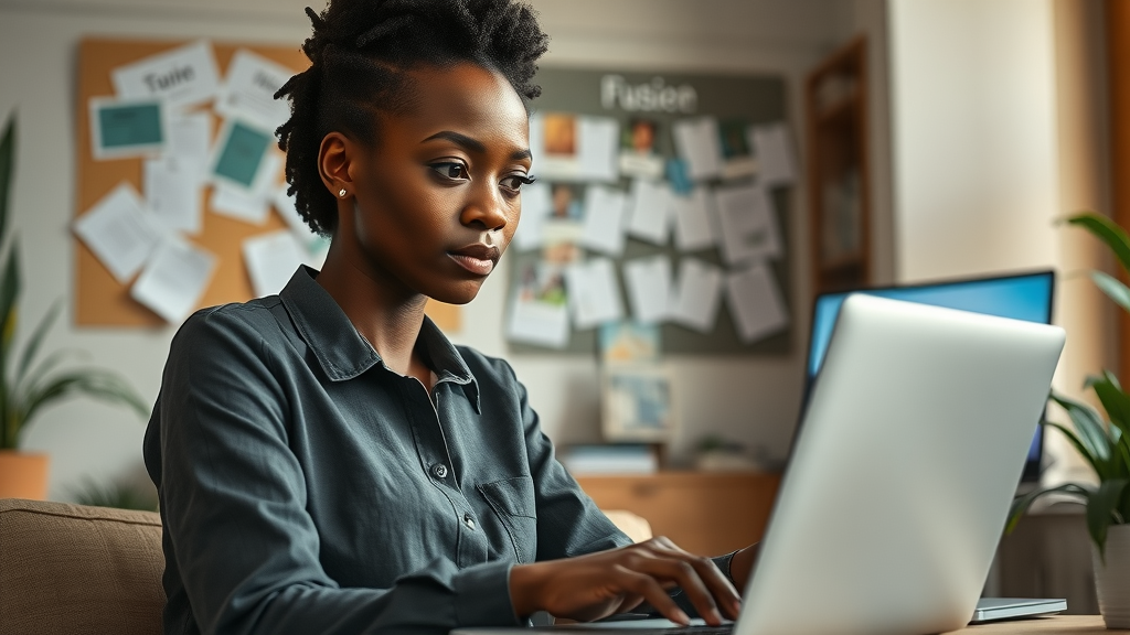 determined African woman entrepreneur planning with a laptop, female entrepreneurs business strategy success