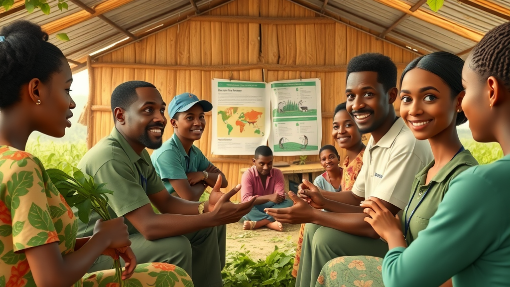 Community workshop with Ugandan farmers learning agribusiness skills for agriculture transformation Uganda