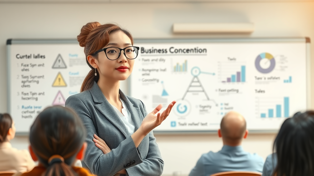 Resourceful businesswoman explaining concept on whiteboard about challenges in small business finance trends