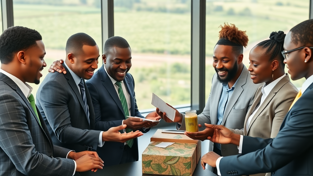 African entrepreneurs collaborating on value addition in African agriculture products