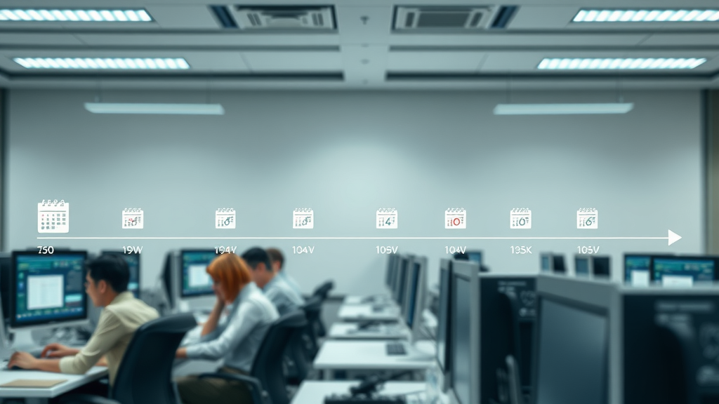 Conceptual illustration of linear time management with continuous timeline and task checkboxes in a modern office