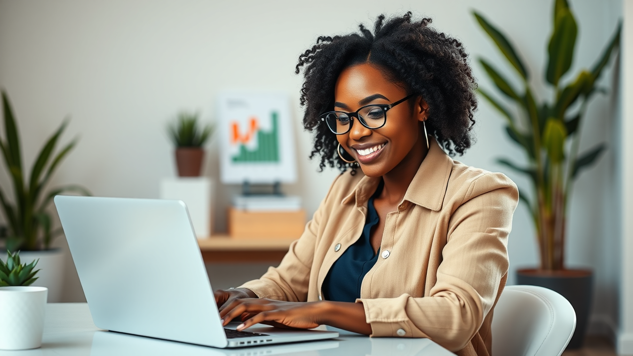 Financial freedom for women and children - confident young woman entrepreneur managing finances