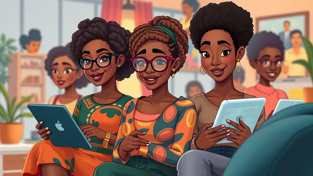 Creative collage of African women leaders exploring digital news channels, inspiring female-led vc funds africa