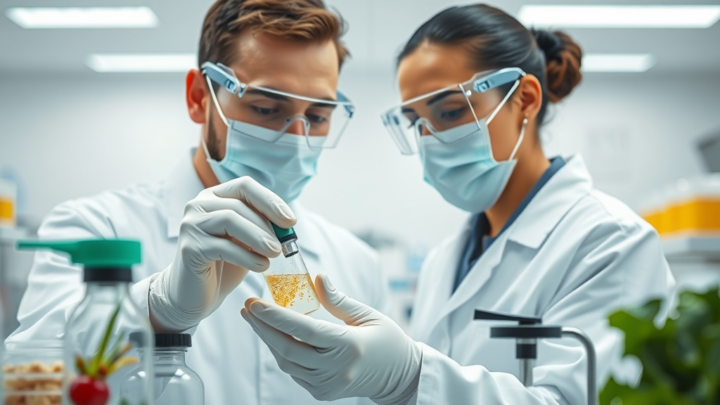 Technician testing agricultural products in clean modern laboratory setting