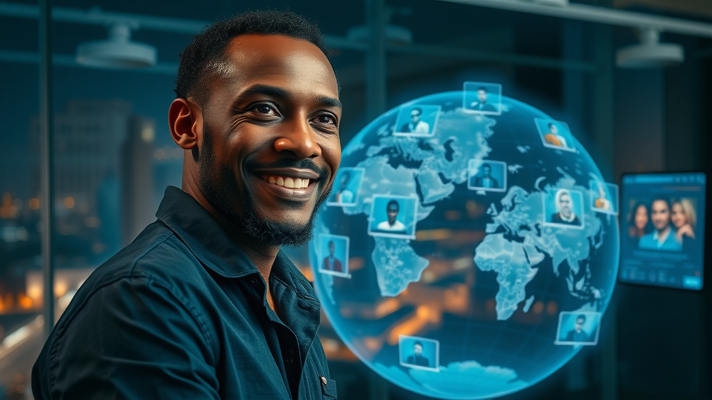 Visionary African entrepreneur digital globe time zones global teams innovation