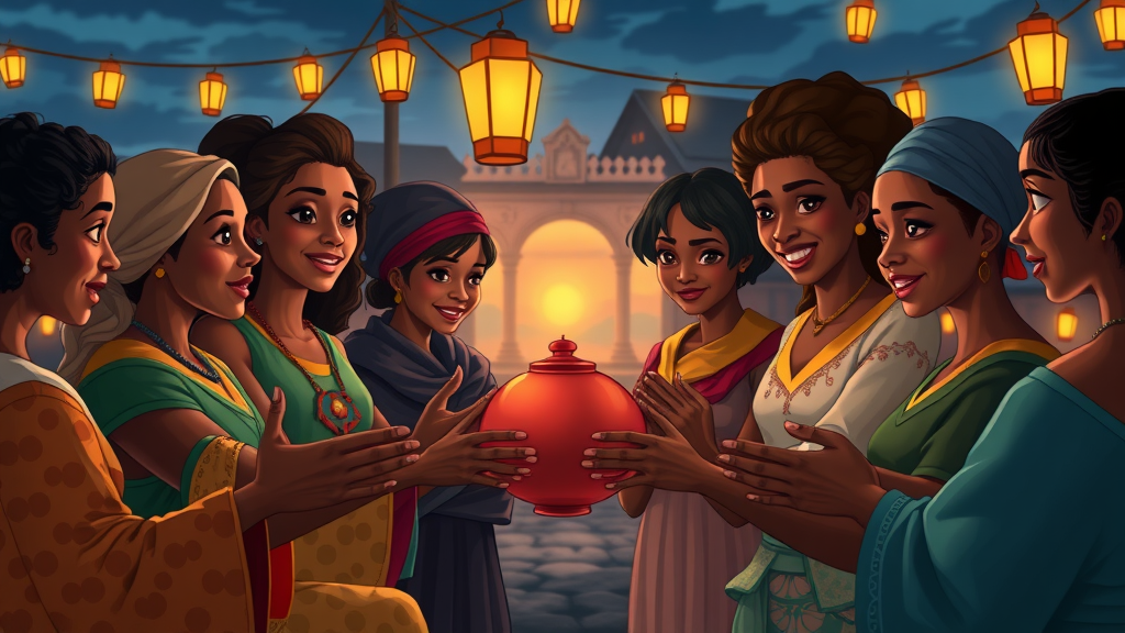 circle of africana women in lively storytelling session symbolizing sharing traditions in the diaspora community