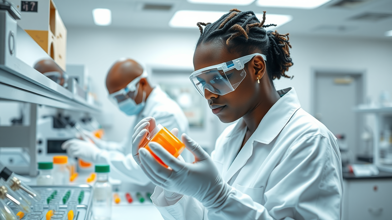 Technician testing agricultural products in clean modern laboratory setting