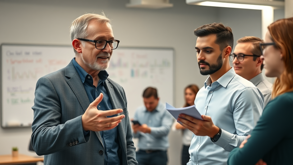 continuous learning with generational wisdom for business growth - Mentor guiding young professionals in a learning environment