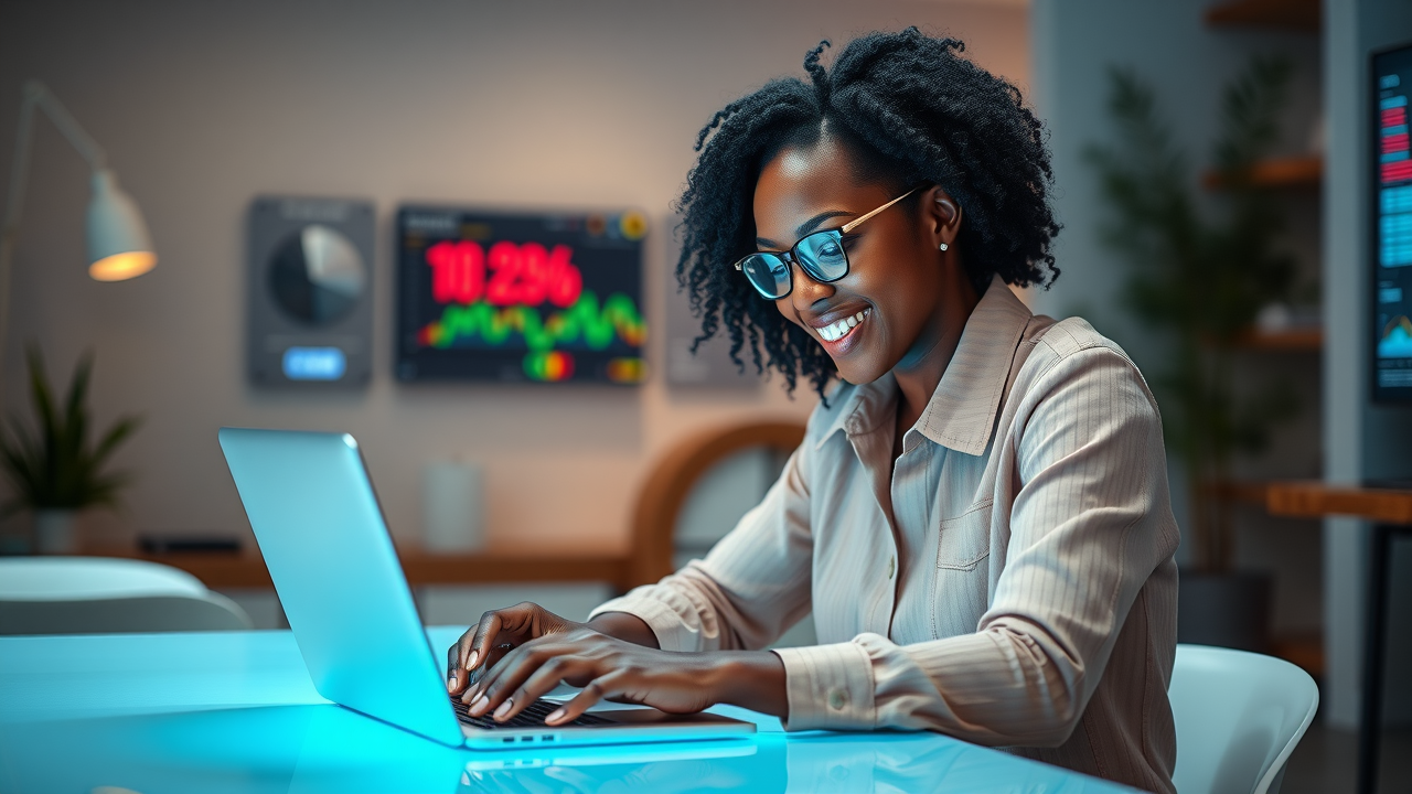 Entrepreneur leveraging money systems for small business through accounting software on a laptop