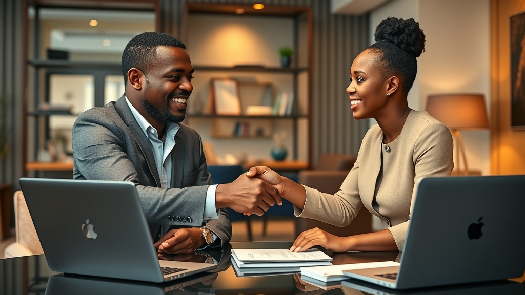 African entrepreneur development partner handshake global collaboration digital agreement