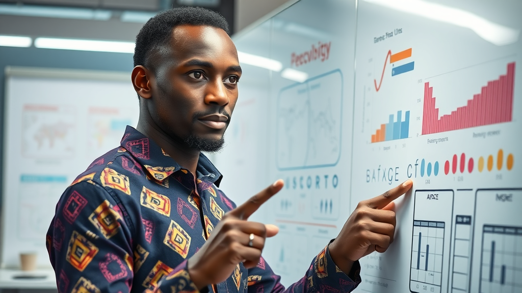 Thoughtful African entrepreneur mapping out life priorities on an ultramodern whiteboard to gain clarity on setting boundaries