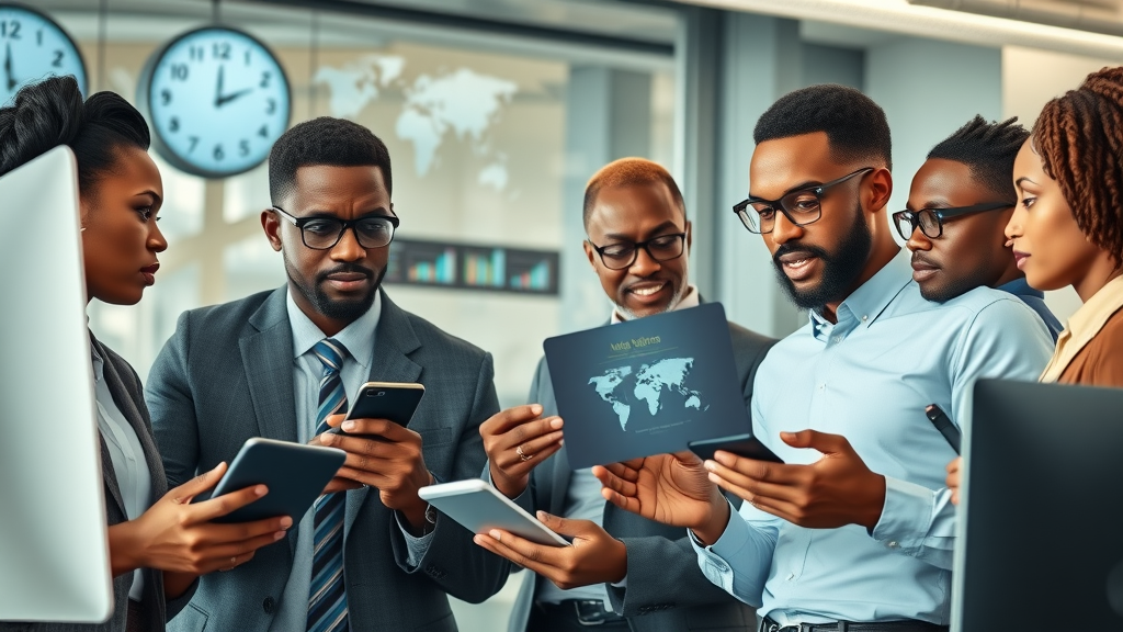 African entrepreneur practical strategies global business teamwork collaboration digital platforms world clocks
