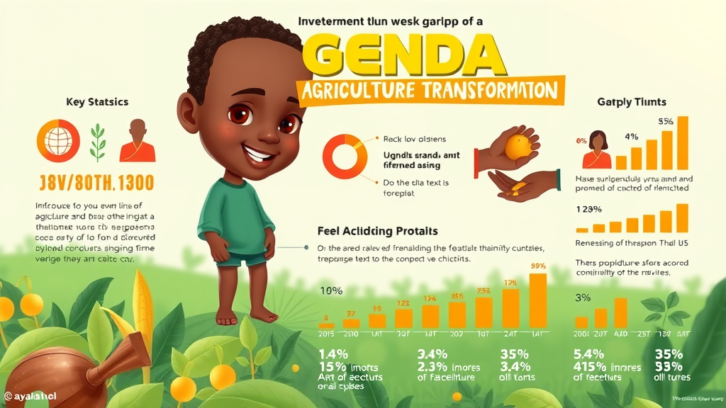 Infographic illustrating key statistics about agriculture transformation Uganda