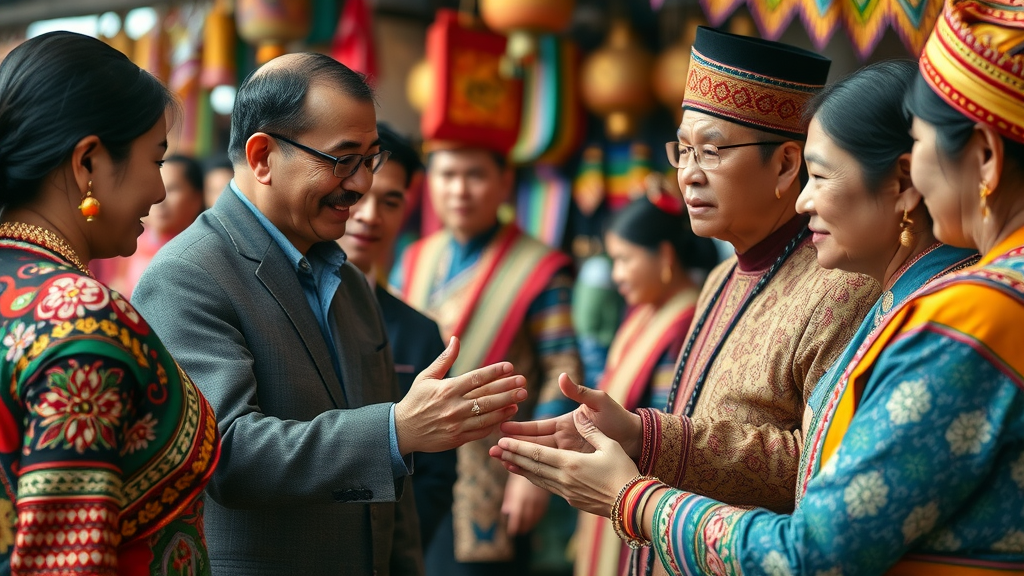 global business growth with cultural traditions - Diverse communities exchanging symbols of heritage in vibrant markets