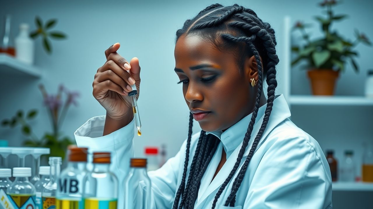 Scientist analyzing essential oil samples demonstrating agribusiness essential oils