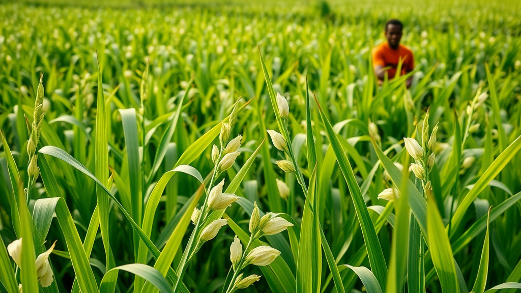 Vibrant lemongrass field in rural Uganda showcasing sustainable farming practices