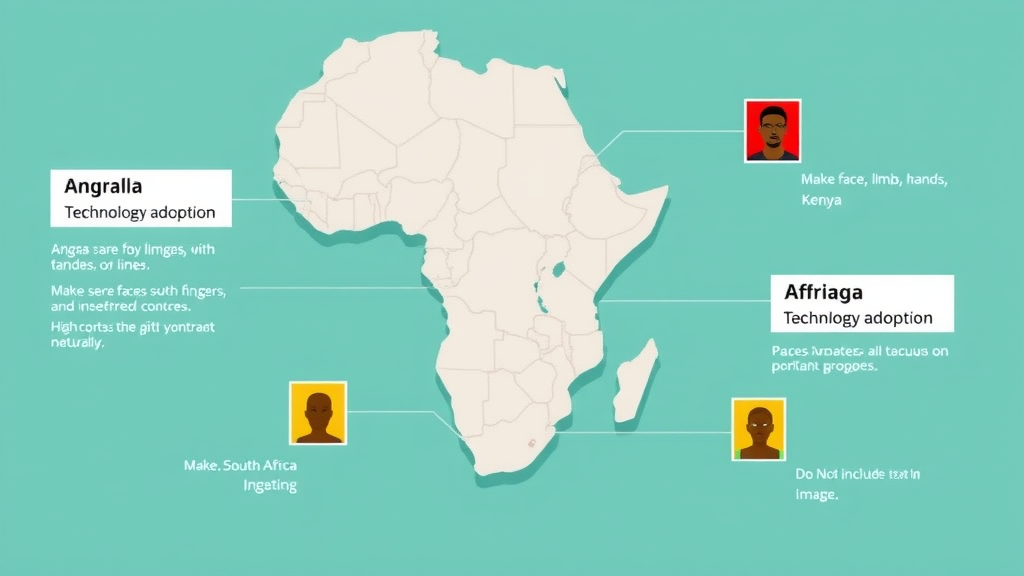 Map of Africa highlighting Nigeria, South Africa, Kenya, and Ghana for technology adoption in women-led businesses