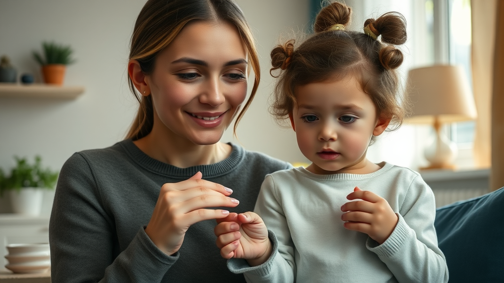 Thoughtful woman and child practicing mindful budgeting in cozy home environment