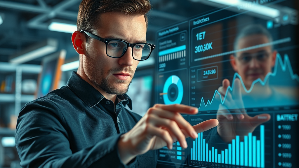 data analyst examining digital brand metrics, using data analytics to optimize branding strategies in digital age