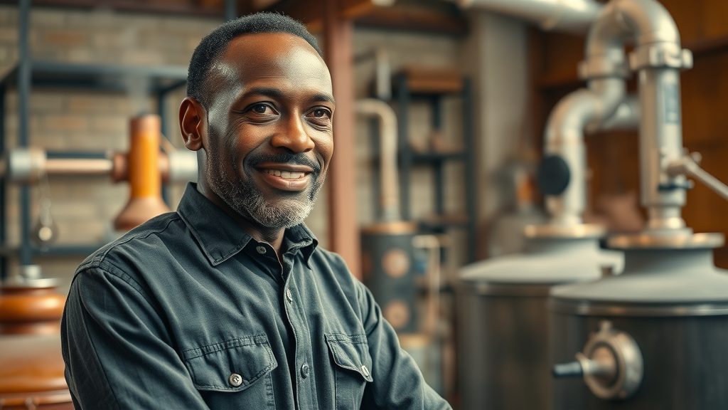 Ugandan entrepreneur overseeing lemongrass essential oil production at distillation facility