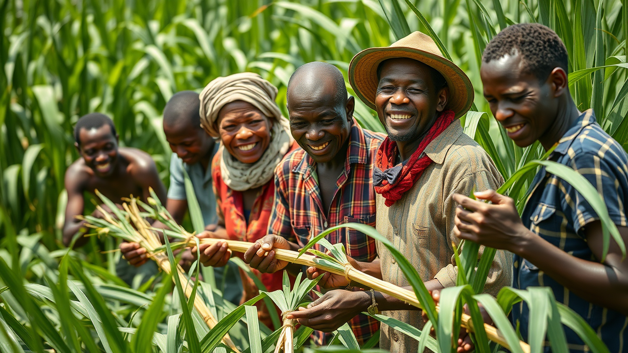 Community farmers harvesting lemongrass for profiting from essential oils