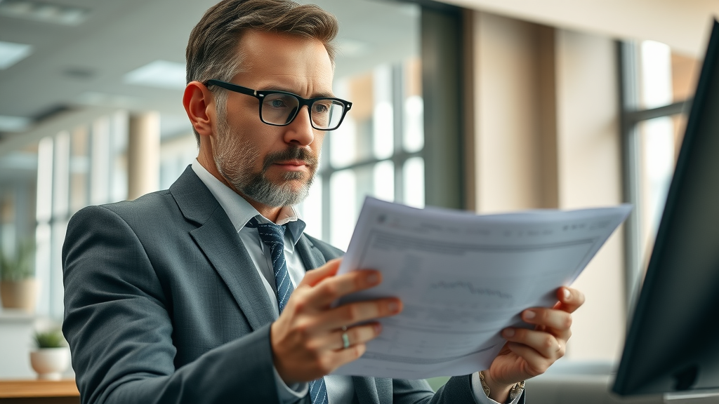 Focused business owner analyzing loan documents illustrating lending options in small business finance trends