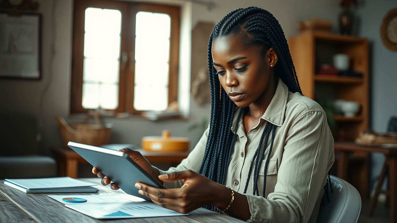 Farm entrepreneur studying value addition farming market data on a digital tablet
