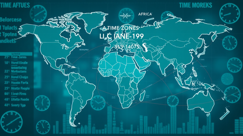 Map of Africa highlighting time zones international markets digital network overlays