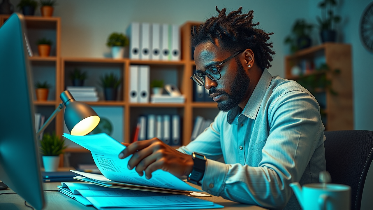 Business owner implementing money systems for small business by organizing digital financial files