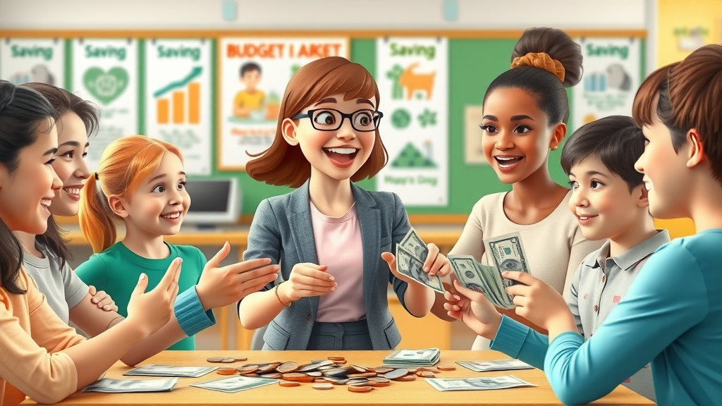 Teacher conducting hands-on financial literacy empowerment activity with women and children